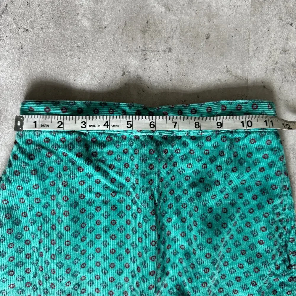 Vintage long, turquoise, geometric-patterned corduroy maxi skirt size 5/6
